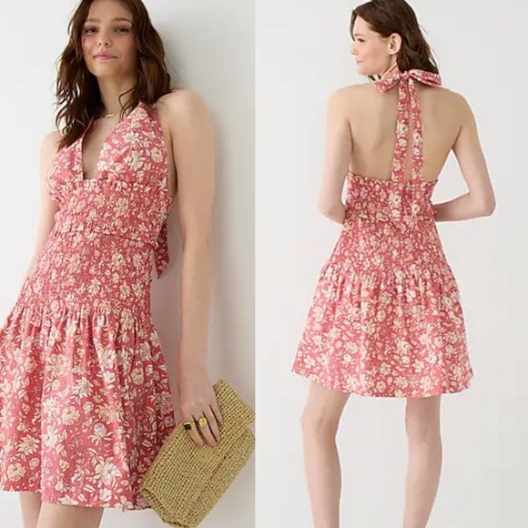 J Crew Gorgeous Smocked Halter Dress in Tossed Floral 2X NWT - Picture 3 of 9